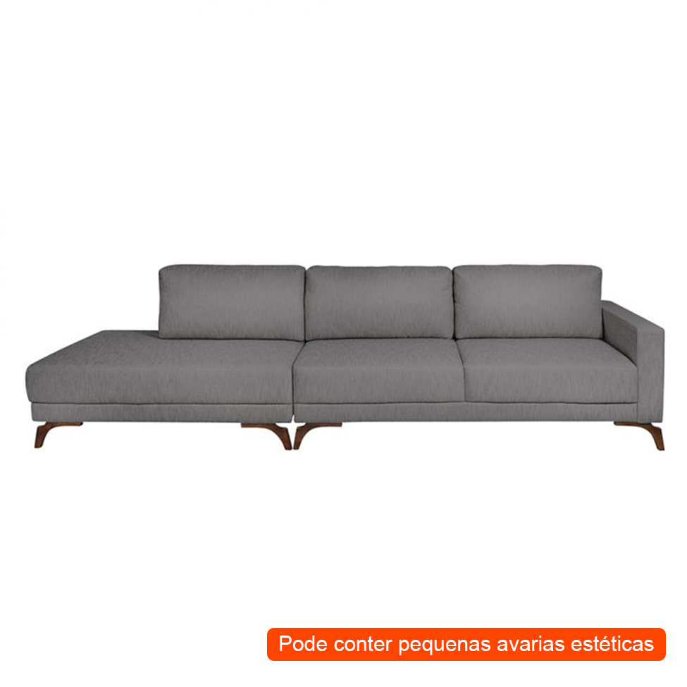 [OUTLET] Sofá 6 Lugares Henry com Chaise Esquerdo Veludo Cinza