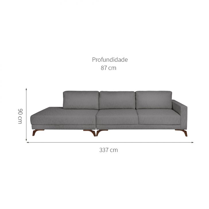 [OUTLET] Sofá 6 Lugares Henry com Chaise Esquerdo Veludo Cinza