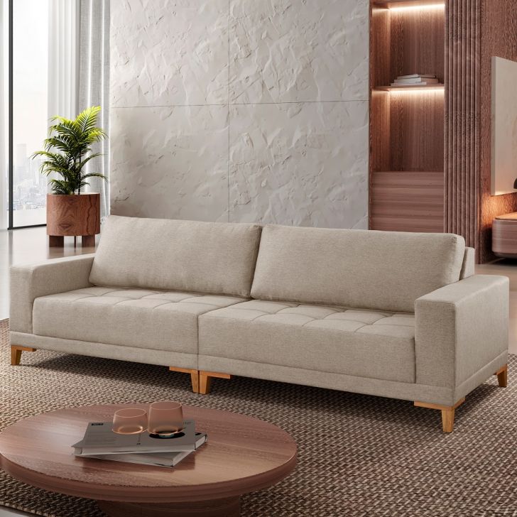 [OUTLET] Sofá Plus Volga 4 Lugares Linho Bege 280 cm