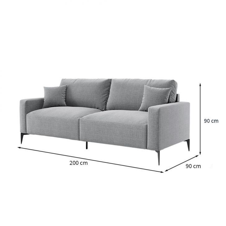 [OUTLET] Sofá Unne 3 Lugares com Molas Ensacadas Linho Cinza 200 cm