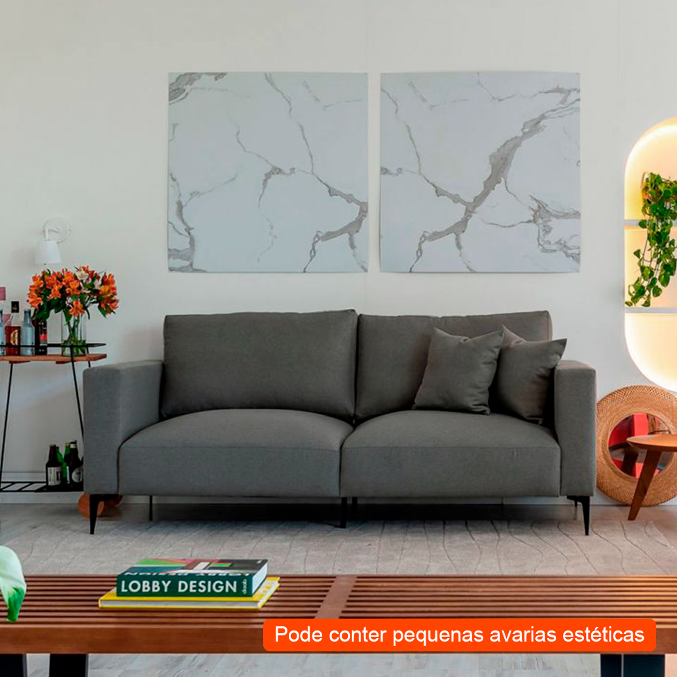 [OUTLET] Sofá Unne 3 Lugares com Molas Ensacadas Linho Grafite 200 cm