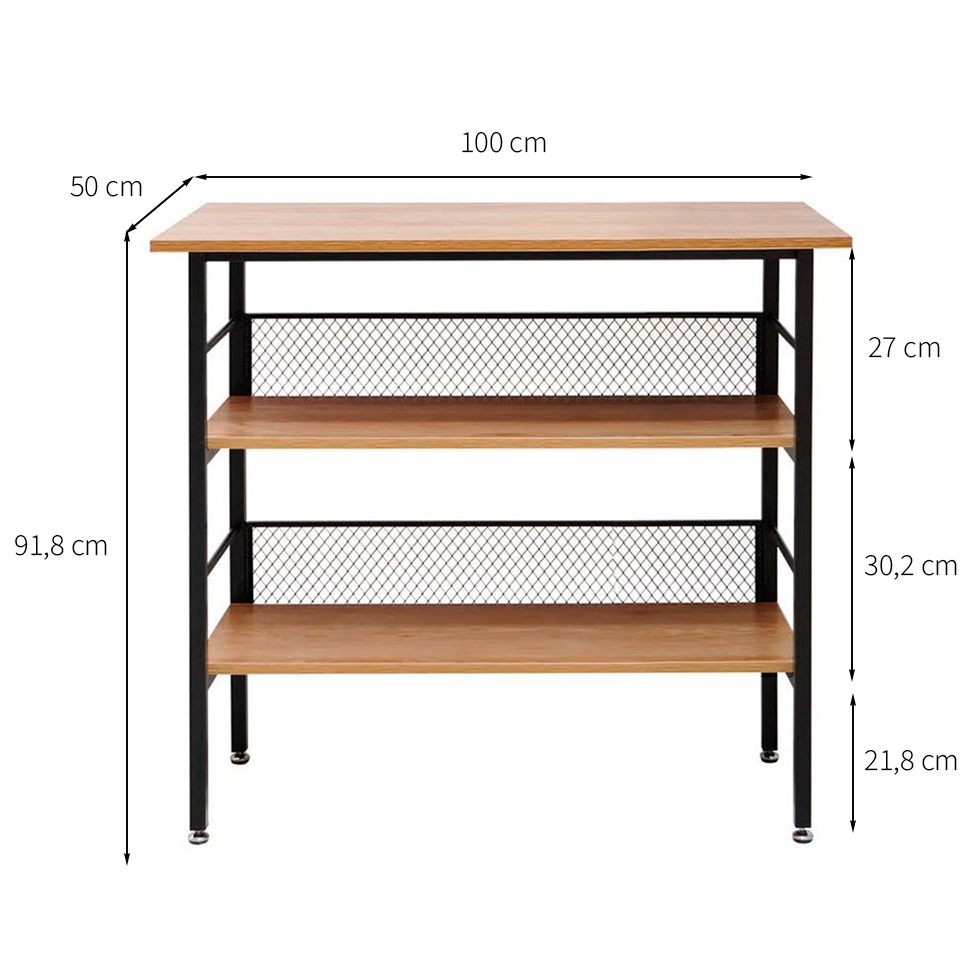Aparador Balcão Naarden com 2 Prateleiras Acácia e Preto 100 cm