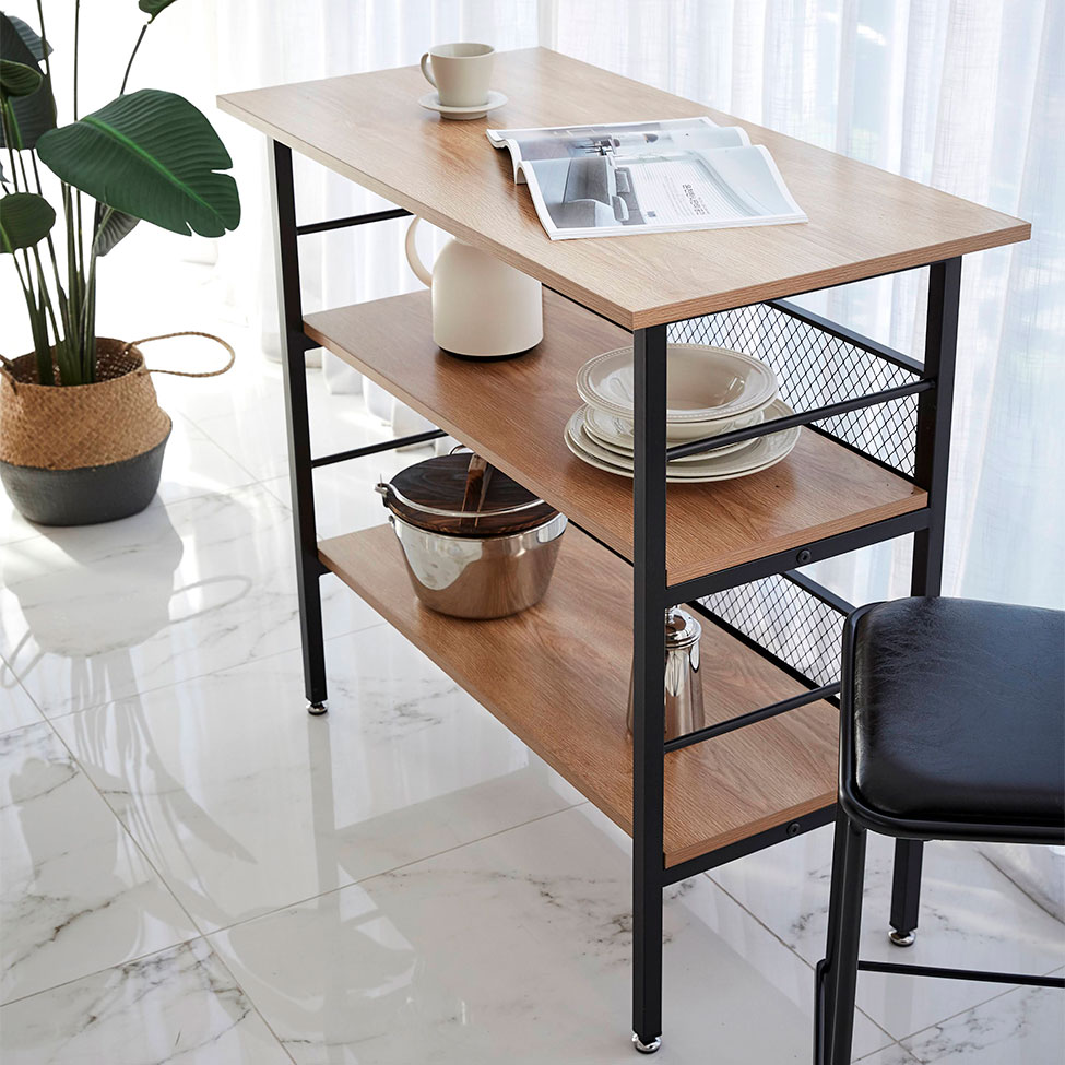 Aparador Balcão Naarden com 2 Prateleiras Acácia e Preto 100 cm