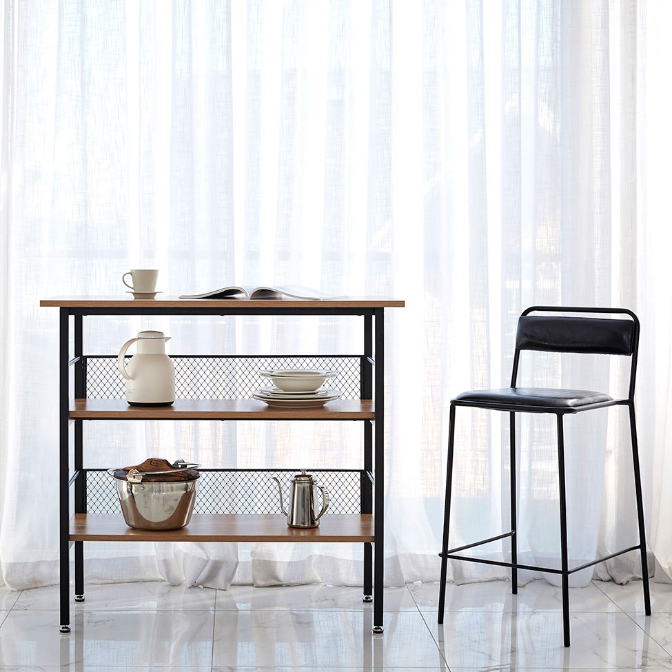 Aparador Balcão Naarden com 2 Prateleiras Acácia e Preto 100 cm