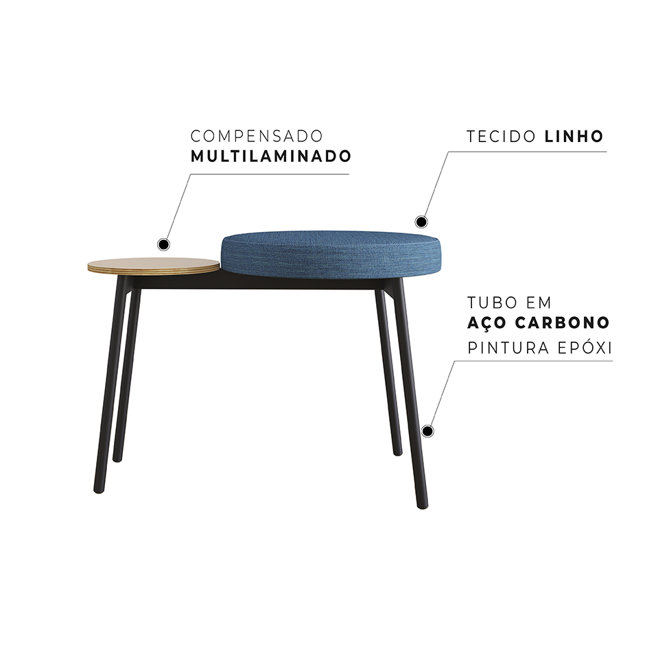 Banco com Apoio Lateral Bock Linho Azul e Preto