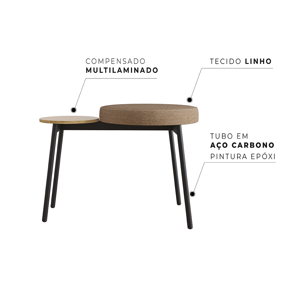 Banco com Apoio Lateral Bock Linho Marrom e Preto