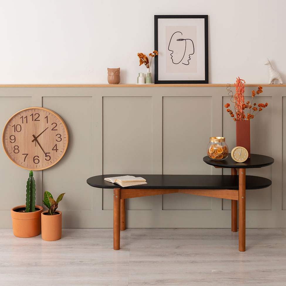 Banco com Mesa de Apoio Tori Amêndoa e Preto