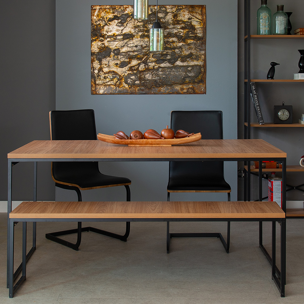 Banco de Jantar Industrial 2 Lugares Stanford Amêndoa e Preto 150 cm