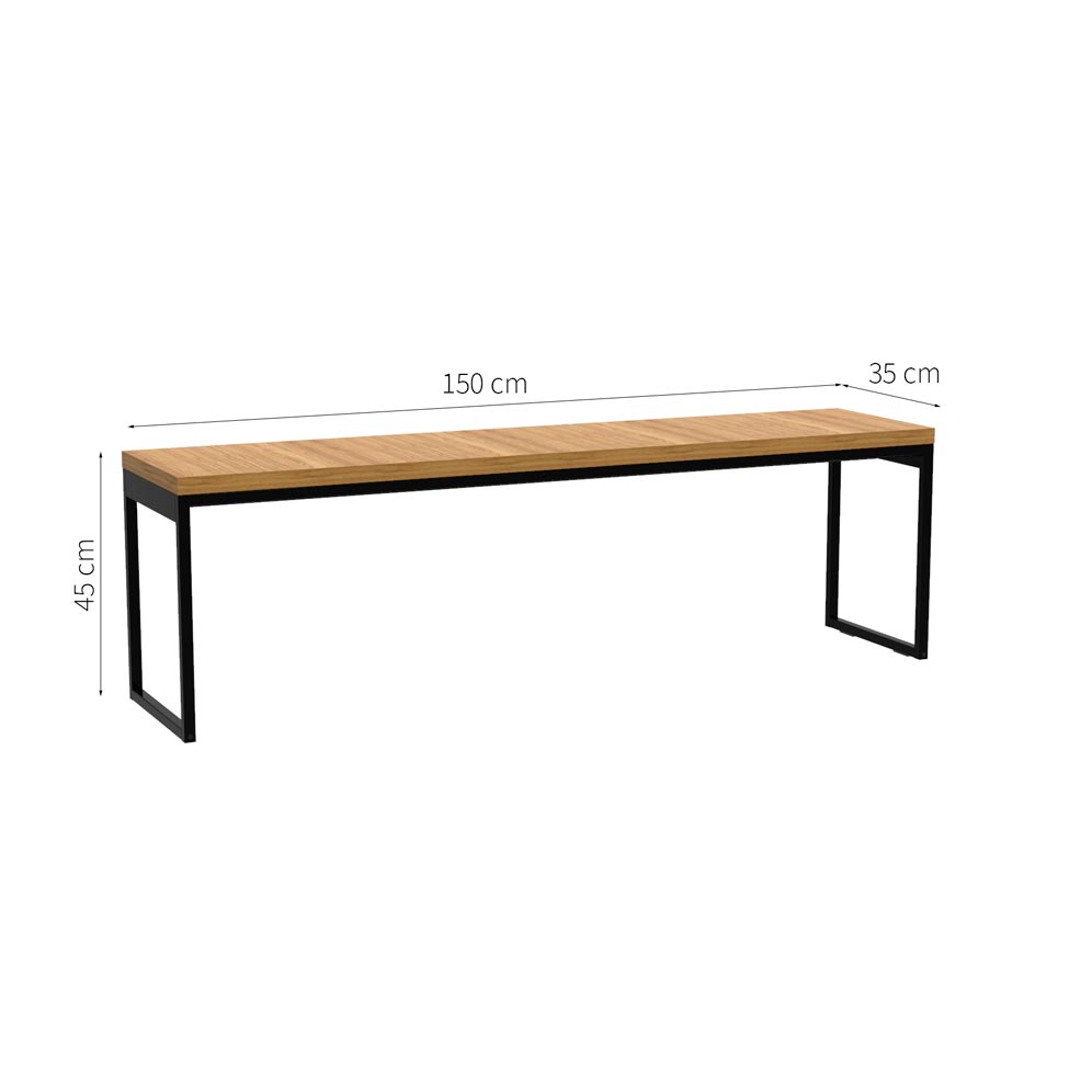 Banco de Jantar Industrial 2 Lugares Stanford Amêndoa e Preto 150 cm