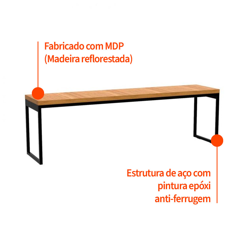 Banco de Jantar Industrial 2 Lugares Stanford Amêndoa e Preto 150 cm