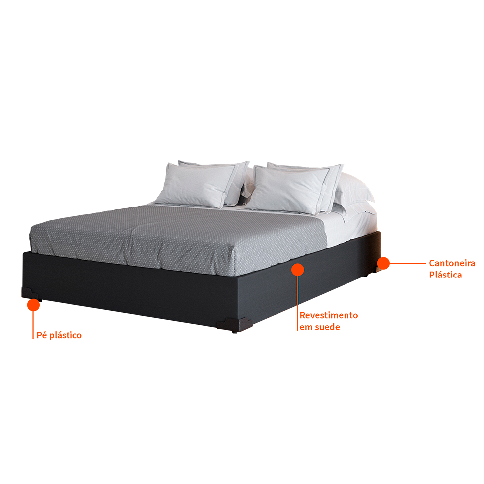 Base para Cama Box Casal Joe Suede (36x138x188) Grafite