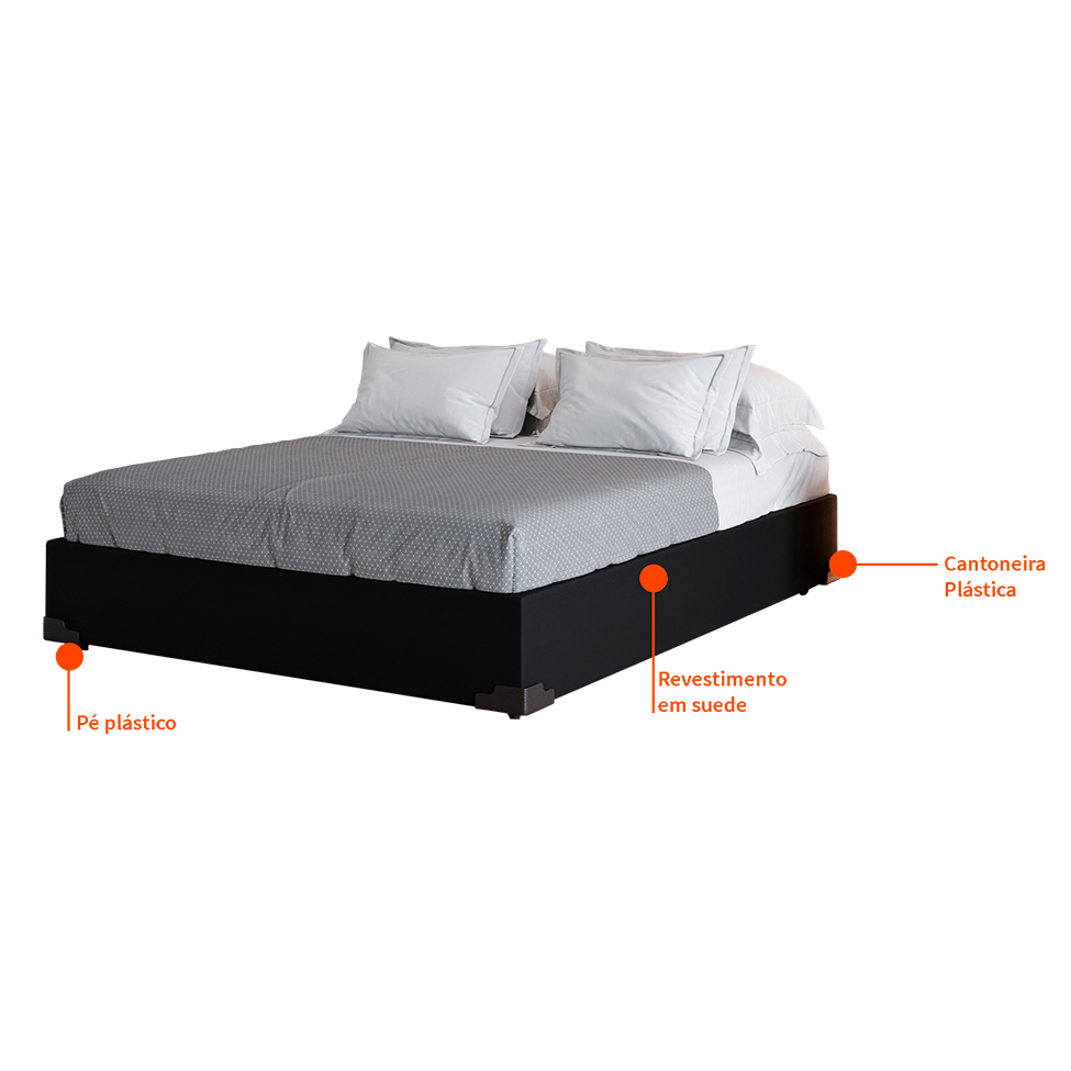 Base para Cama Box Casal Joe Suede (36x138x188) Preta