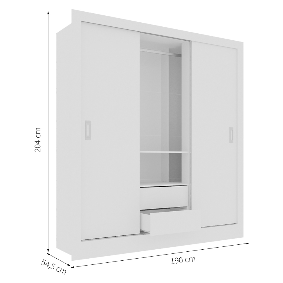 Guarda-Roupa Casal Luiza 3 Portas 2 Gavetas Branco