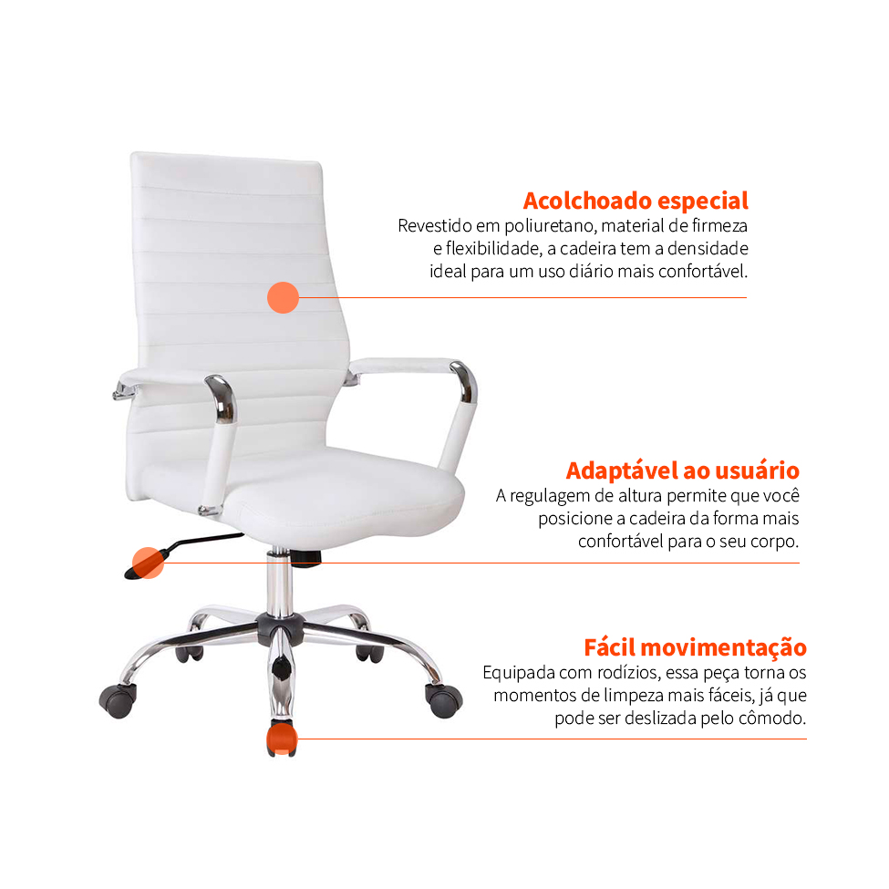 Cadeira de Escritório Diretor Giratória Cleaner Branca