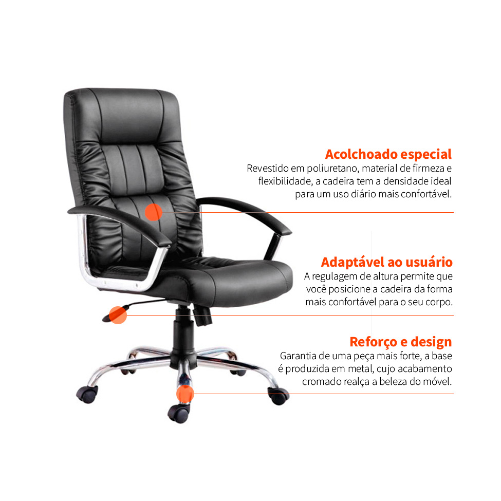 Cadeira de Escritório Presidente Giratória com Relax Office Plus Preta