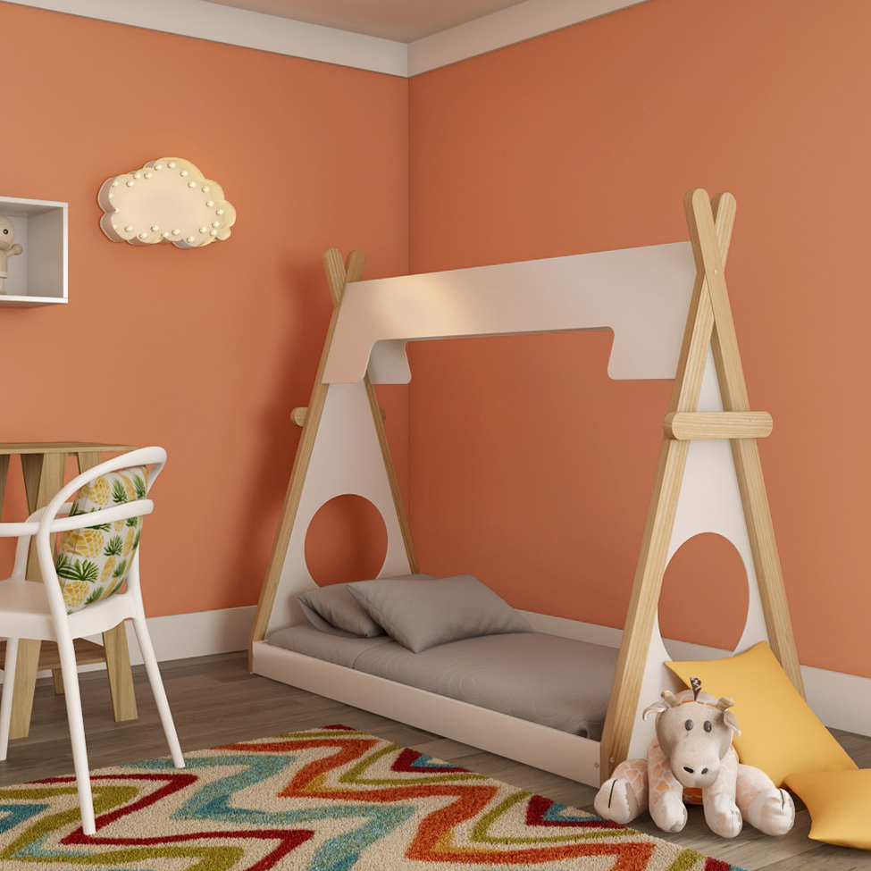 Cama Infantil Montessoriano Branca e Natural