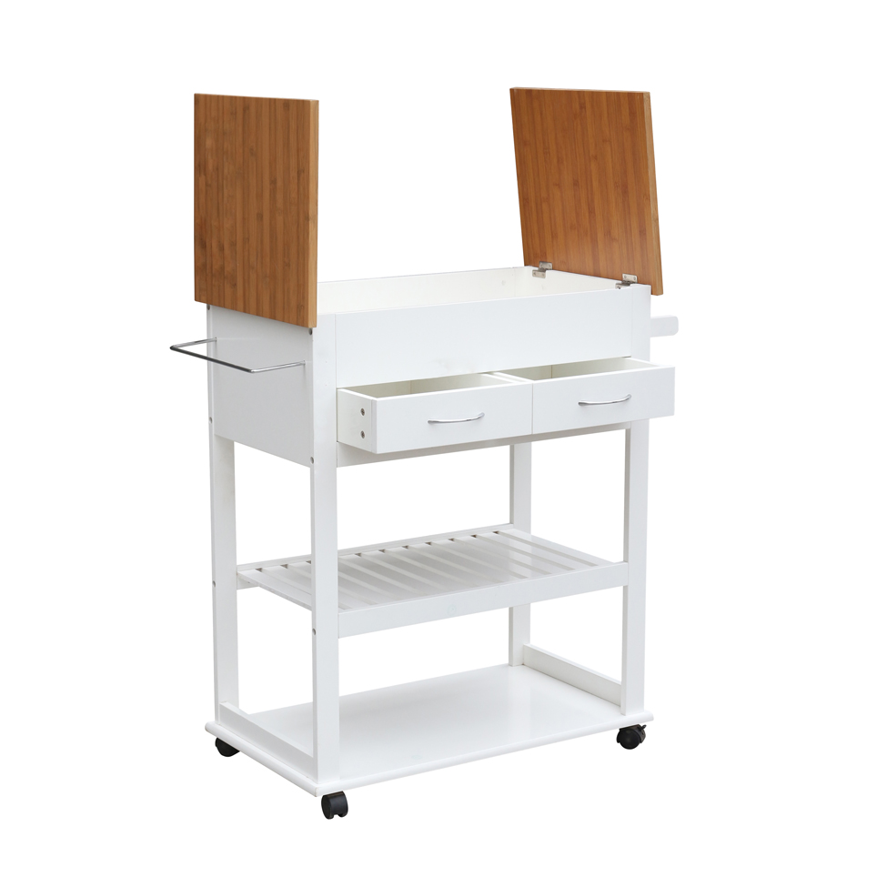 Carrinho para Cozinha Tina 2 Gavetas Bambu e Branco