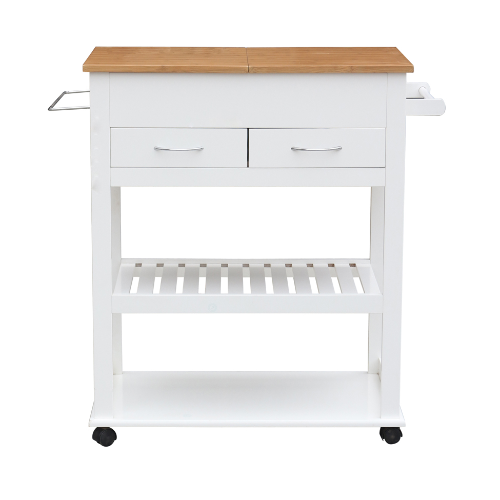 Carrinho para Cozinha Tina 2 Gavetas Bambu e Branco