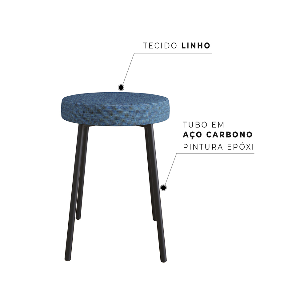 Conjunto com 2 Bancos Bock Linho Azul e Preto