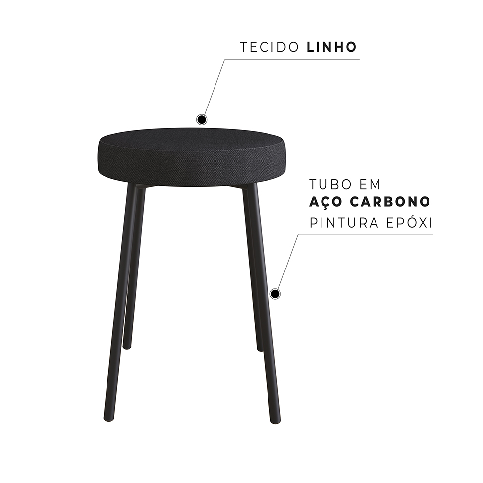 Conjunto com 2 Bancos Bock Linho Grafite e Preto