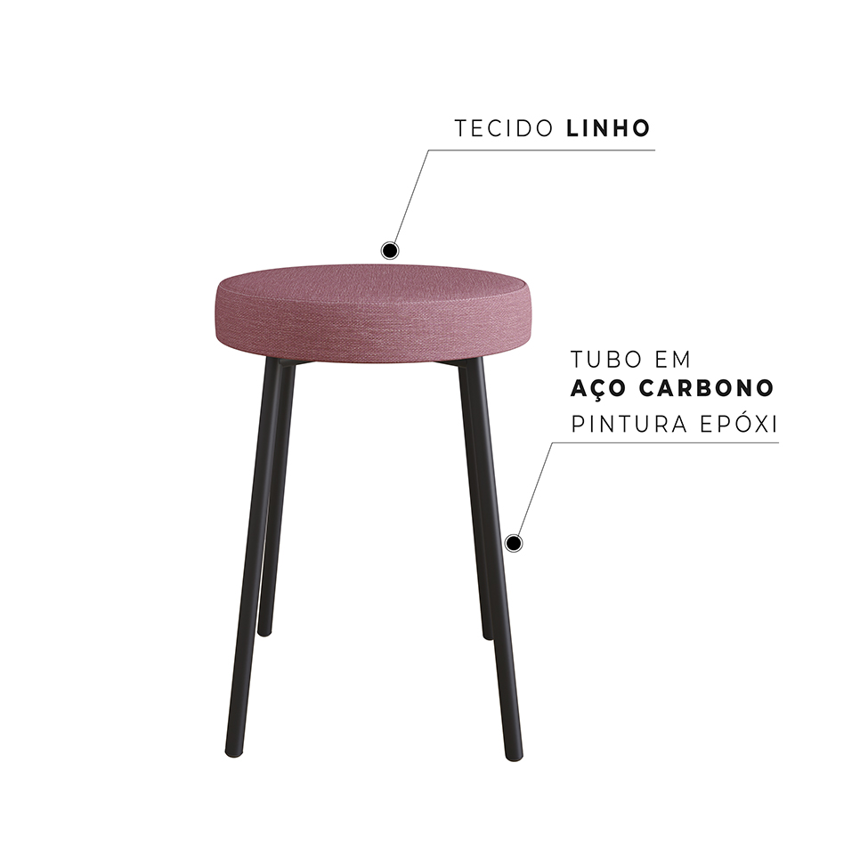 Conjunto com 2 Bancos Bock Linho Rosa e Preto