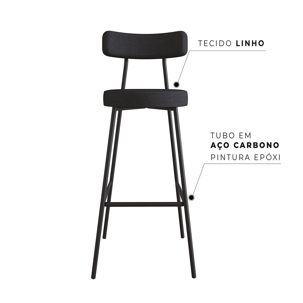 Conjunto com 2 Banquetas Bock Linho Grafite e Preto