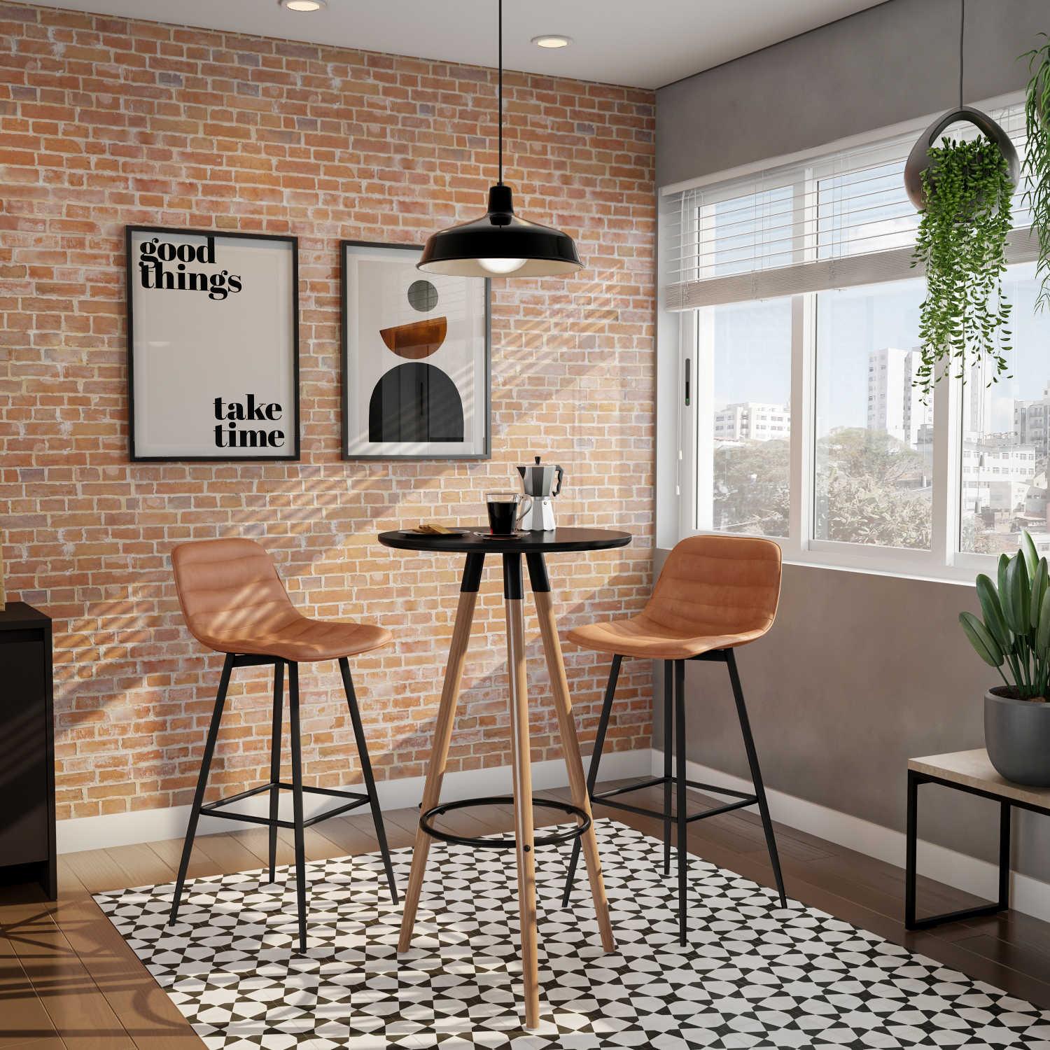 Conjunto com 2 Banquetas Fixas Albany Marrom