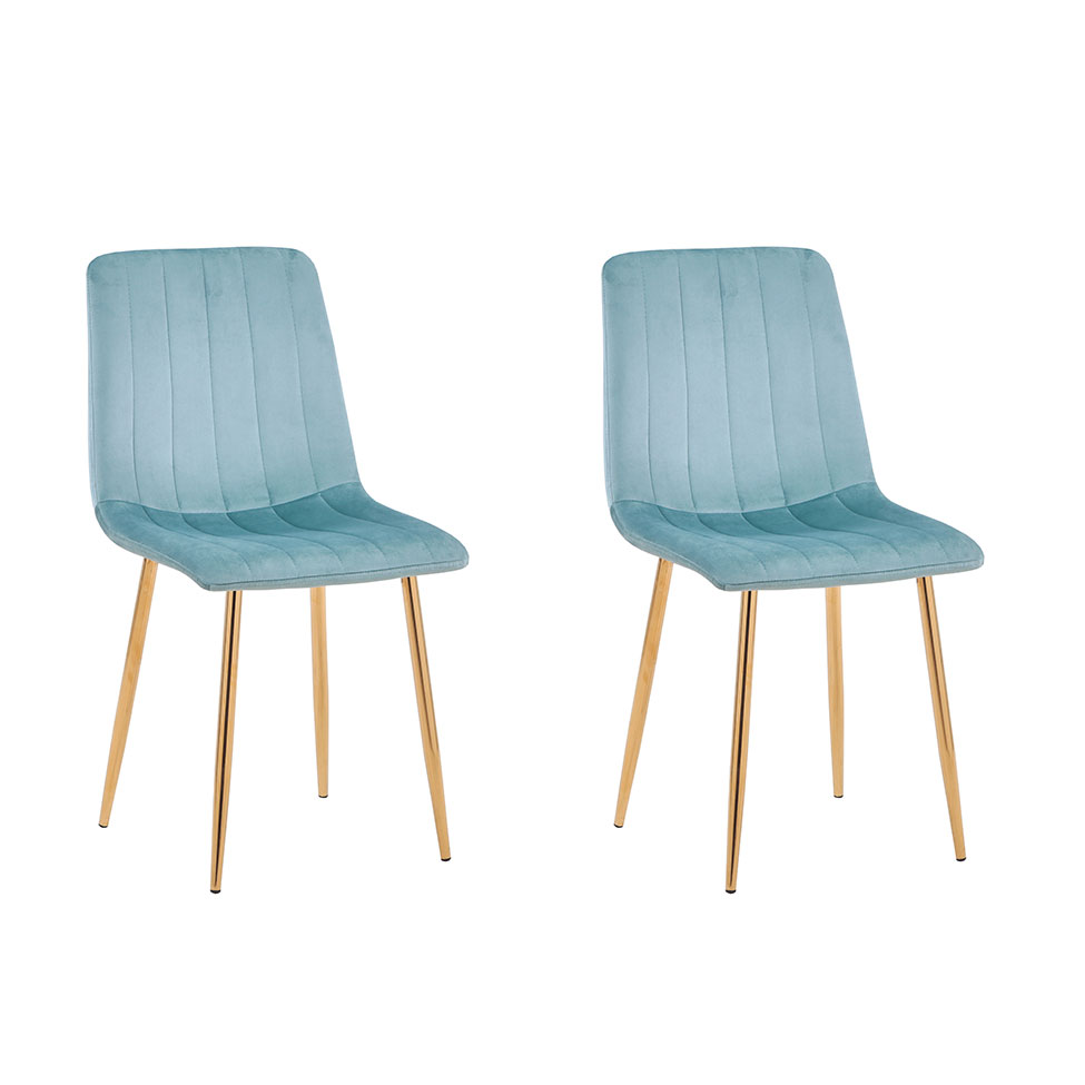 Conjunto com 2 Cadeiras Kendra Azul Verde Água Base Dourada