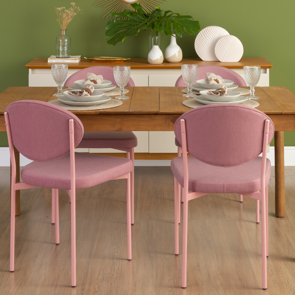 Conjunto com 2 Cadeiras de Cozinha Bella Sarja Rosa