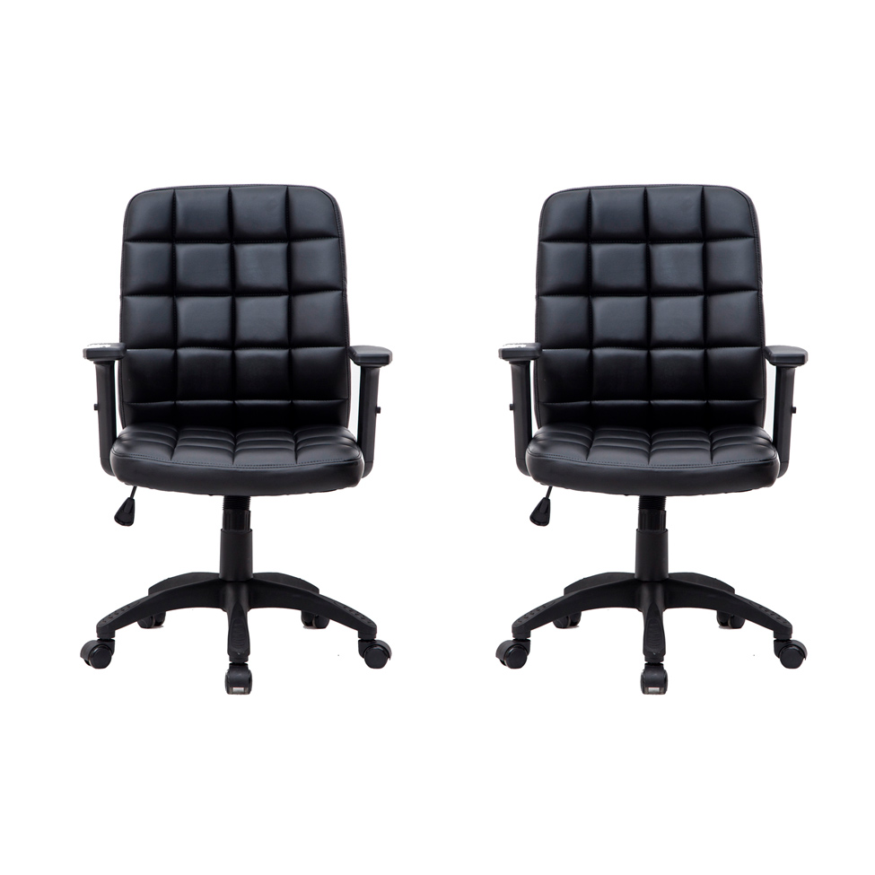 Conjunto com 2 Cadeiras de Escritório Diretor Giratórias Fitz com Braços Ajustáveis Preto
