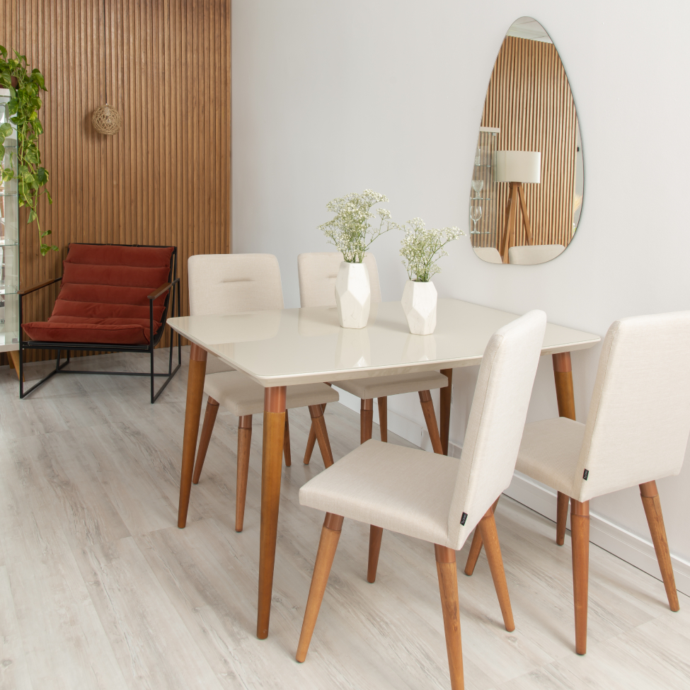 Conjunto com 2 Cadeiras de Jantar Studio Bege Claro e Amêndoa