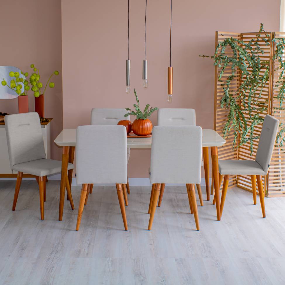 Conjunto com 2 Cadeiras de Jantar Studio Bege Claro e Amêndoa