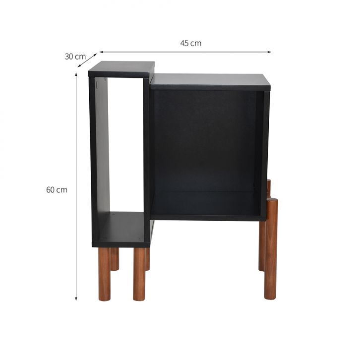 Conjunto com 2 Mesas de Cabeceira Guará Amêndoa e Preto