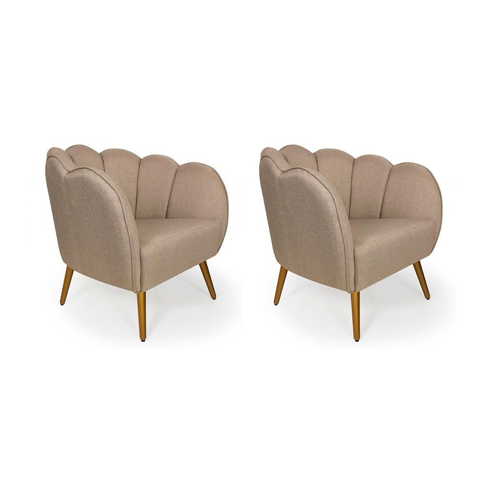 Conjunto com 2 Poltronas Ariel Linho Bege e Dourado