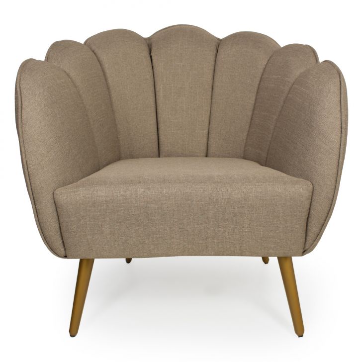 Conjunto com 2 Poltronas Ariel Linho Bege e Dourado
