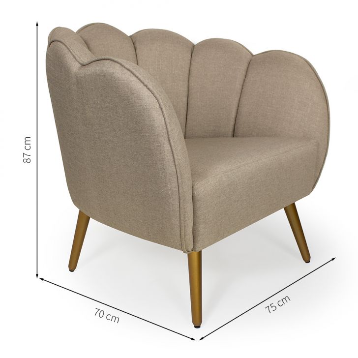 Conjunto com 2 Poltronas Ariel Linho Bege e Dourado