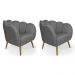 Conjunto com 2 Poltronas Ariel Linho Cinza e Dourado