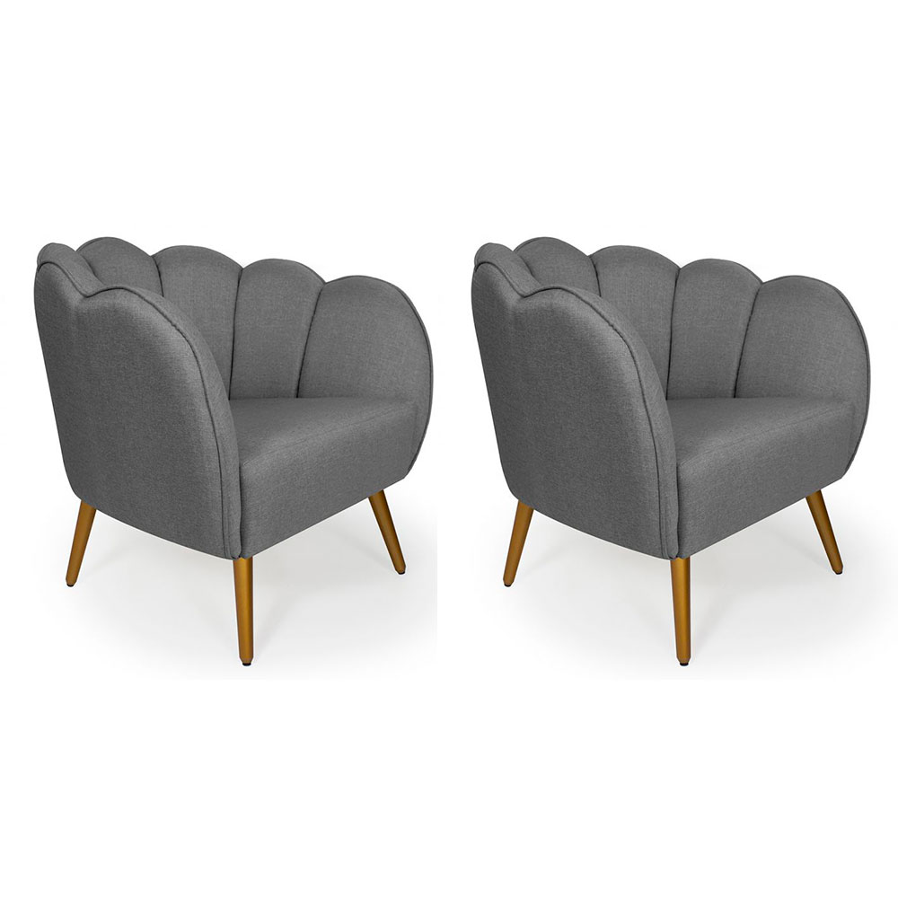 Conjunto com 2 Poltronas Ariel Linho Cinza e Dourado