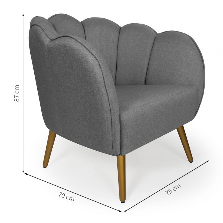 Conjunto com 2 Poltronas Ariel Linho Cinza e Dourado