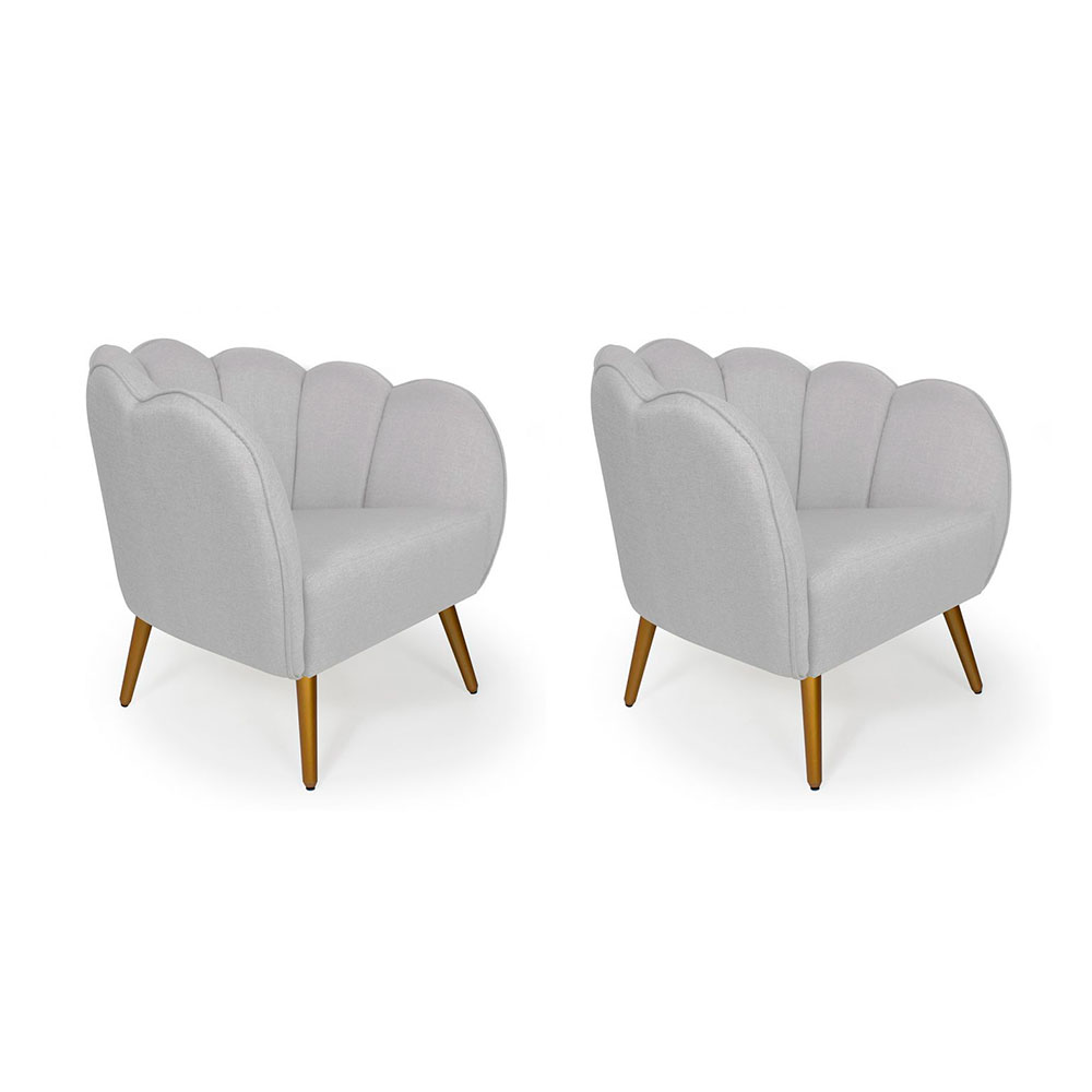 Conjunto com 2 Poltronas Ariel Linho Creme e Dourado