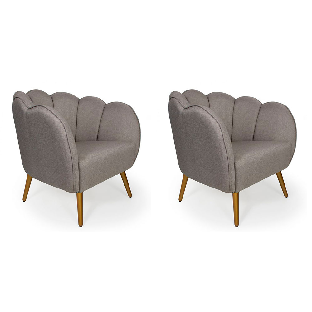 Conjunto com 2 Poltronas Ariel Linho Fendi e Dourado