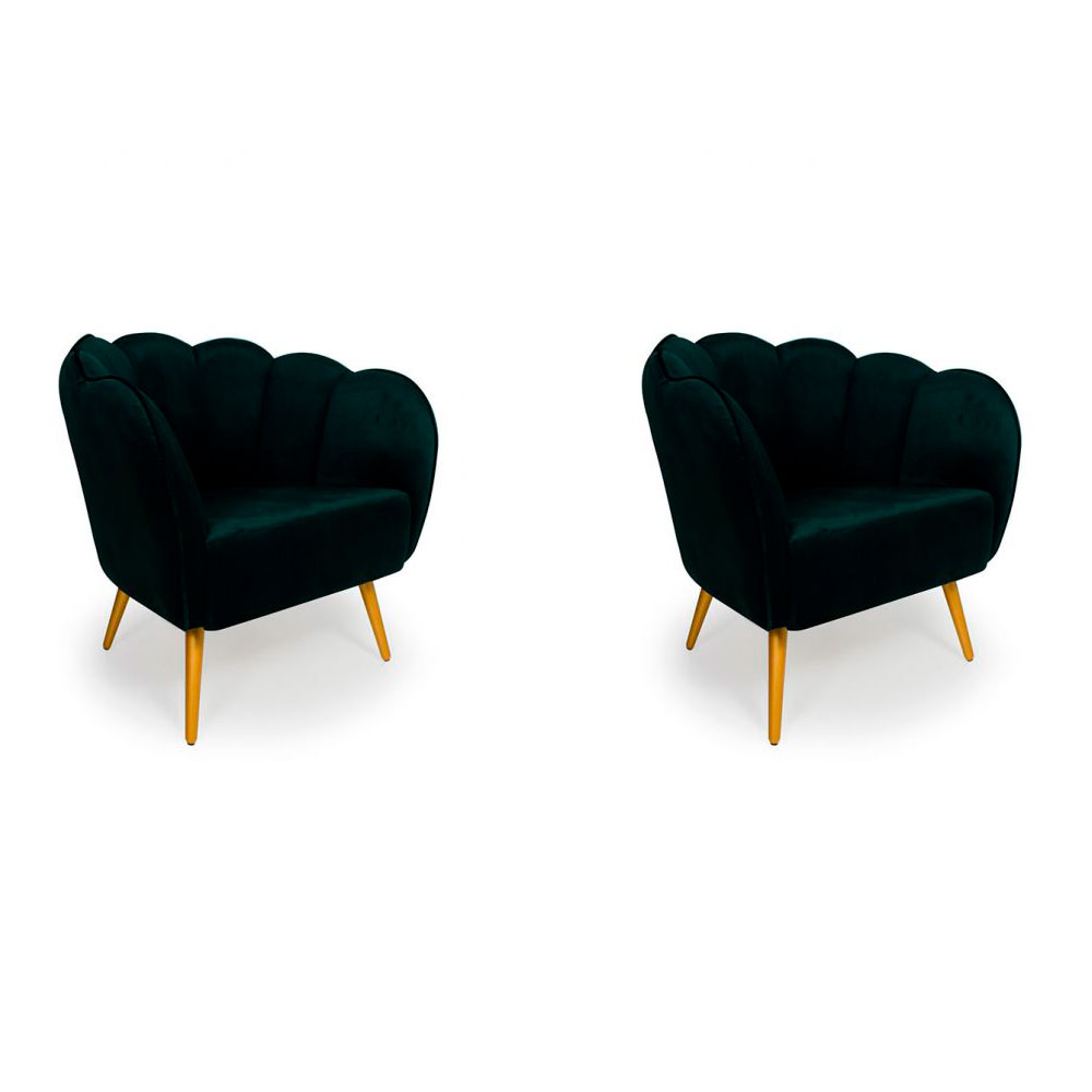 Conjunto com 2 Poltronas Ariel Pé Palito Veludo Esmeralda e Bronze