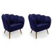 Conjunto com 2 Poltronas Ariel Suede Azul Marinho e Dourado