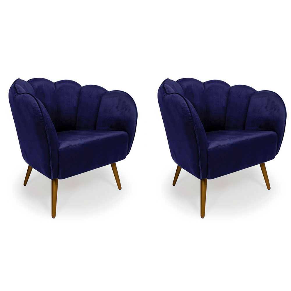 Conjunto com 2 Poltronas Ariel Suede Azul Marinho e Dourado