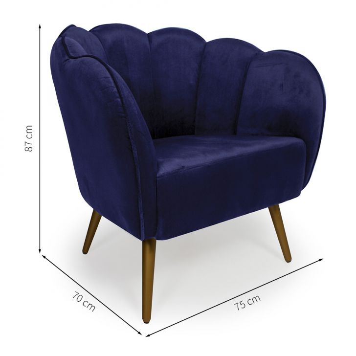Conjunto com 2 Poltronas Ariel Suede Azul Marinho e Dourado