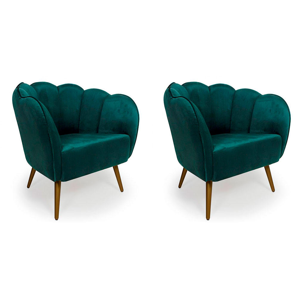 Conjunto com 2 Poltronas Ariel Suede Esmeralda e Dourado