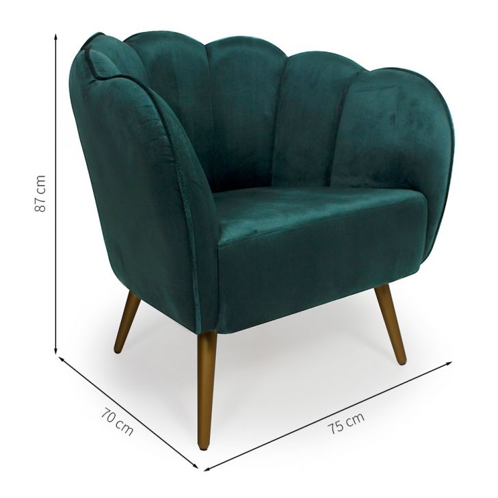 Conjunto com 2 Poltronas Ariel Suede Esmeralda e Dourado