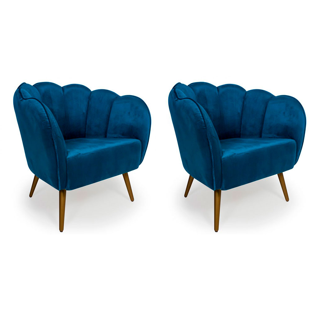 Conjunto com 2 Poltronas Ariel Veludo Azul e Dourado