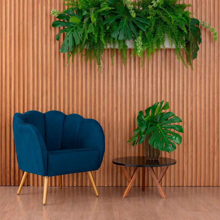 Conjunto com 2 Poltronas Ariel Veludo Azul e Dourado