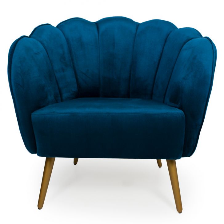 Conjunto com 2 Poltronas Ariel Veludo Azul e Dourado